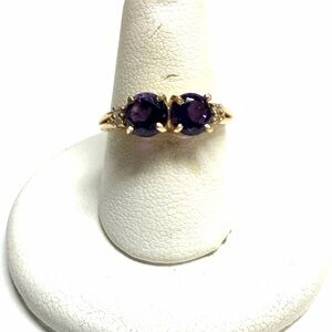 14k Yellow Gold Amethyst and Diamond Ring